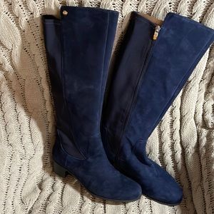 New Navy Suede and Textile Wide Calf Marc Fisher Tall Boots 11W